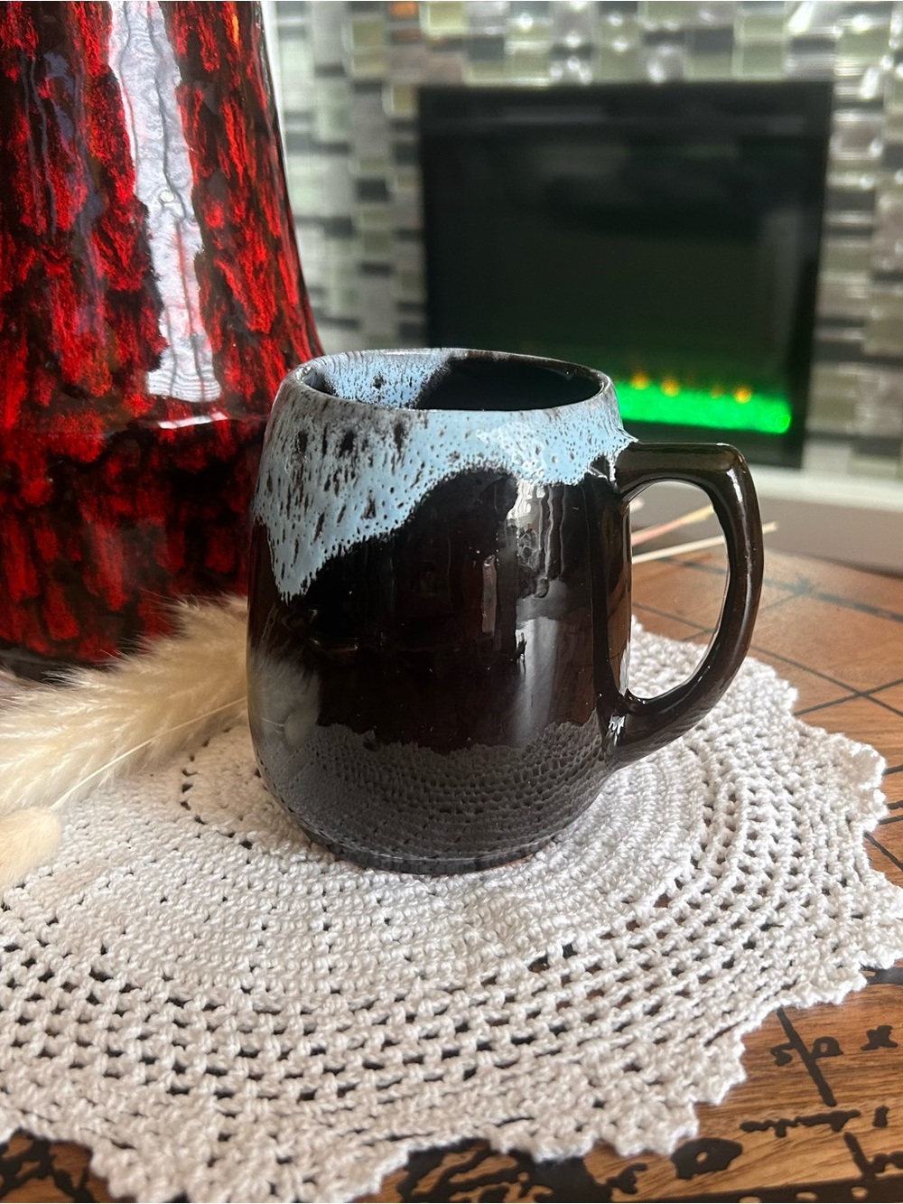 Vintage Canadian Studio Pottery Mug | Baby Blue Drip Glaze Mug Coffee